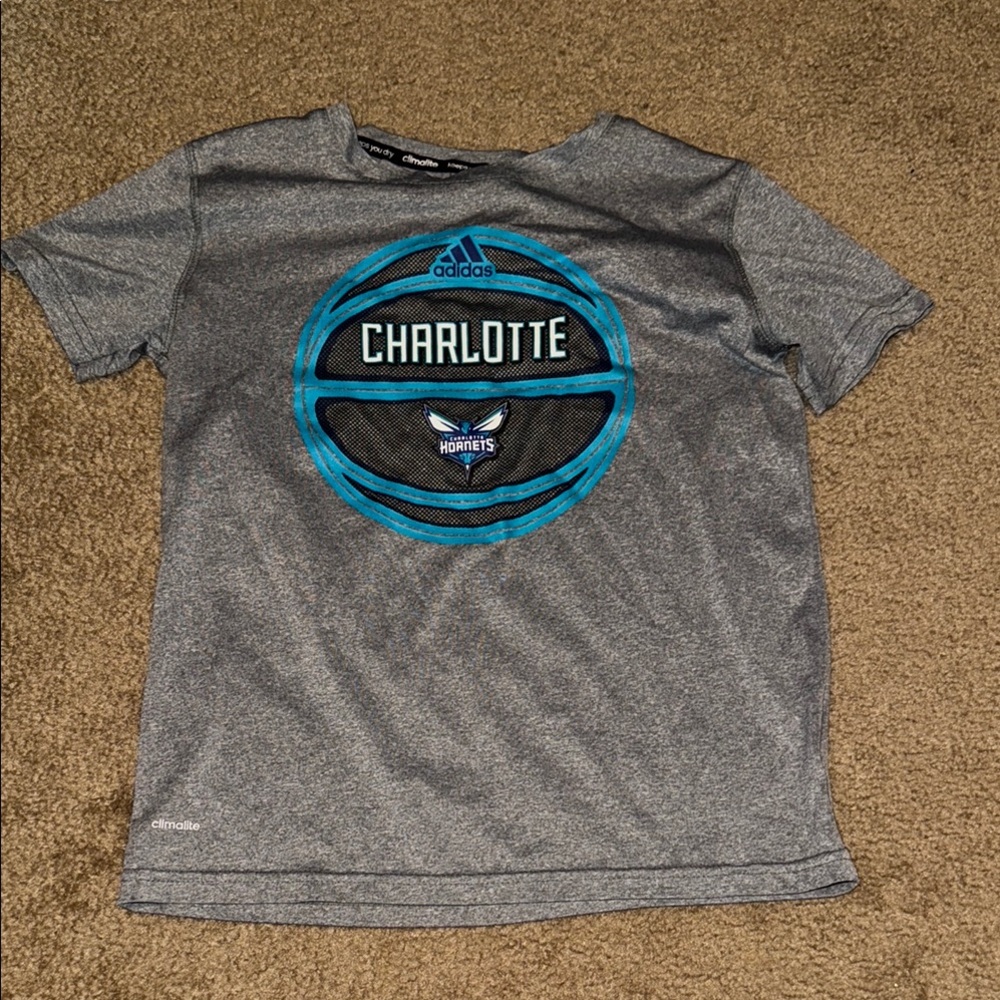 Adidas Gray and Blue Short Sleeve Tee Charlotte hornets basketball